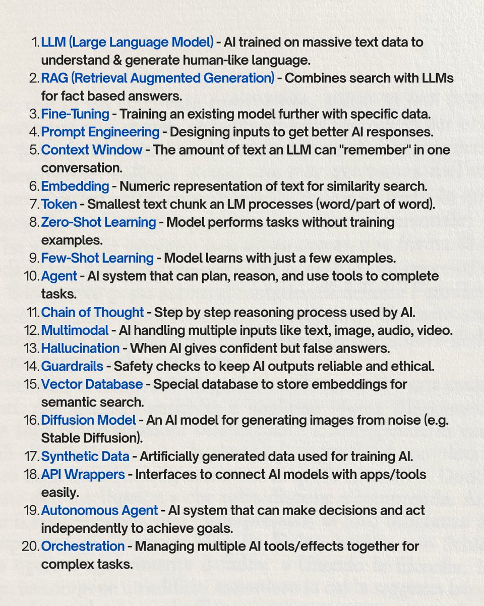 InfinityLearnMu's tweet image. AI DICTIONARY 2025: 20 Terms Every Digital Pro Should Know!

Website: : infinitylearning.online
Facebook: @inifinitylearningmumbai
Instagram: @inifinitylearningmumbai
X: @InfinityLearnMu 

#ArtificialIntelligence #DigitalMarketing #AIForMarketers #LLM #PromptEngineering