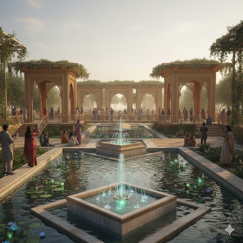 legis_disciple's tweet image. What if the Mughals still ruled Delhi? 🕌🌳 I used AI to imagine what a modern Eco Park would look like in that alternate reality. Here&apos;s a look at that blend of imperial grandeur and sustainable design.
#Mughals #Delhi #MughalArchitecture #AlternateHistory #EcoPark #Mugal