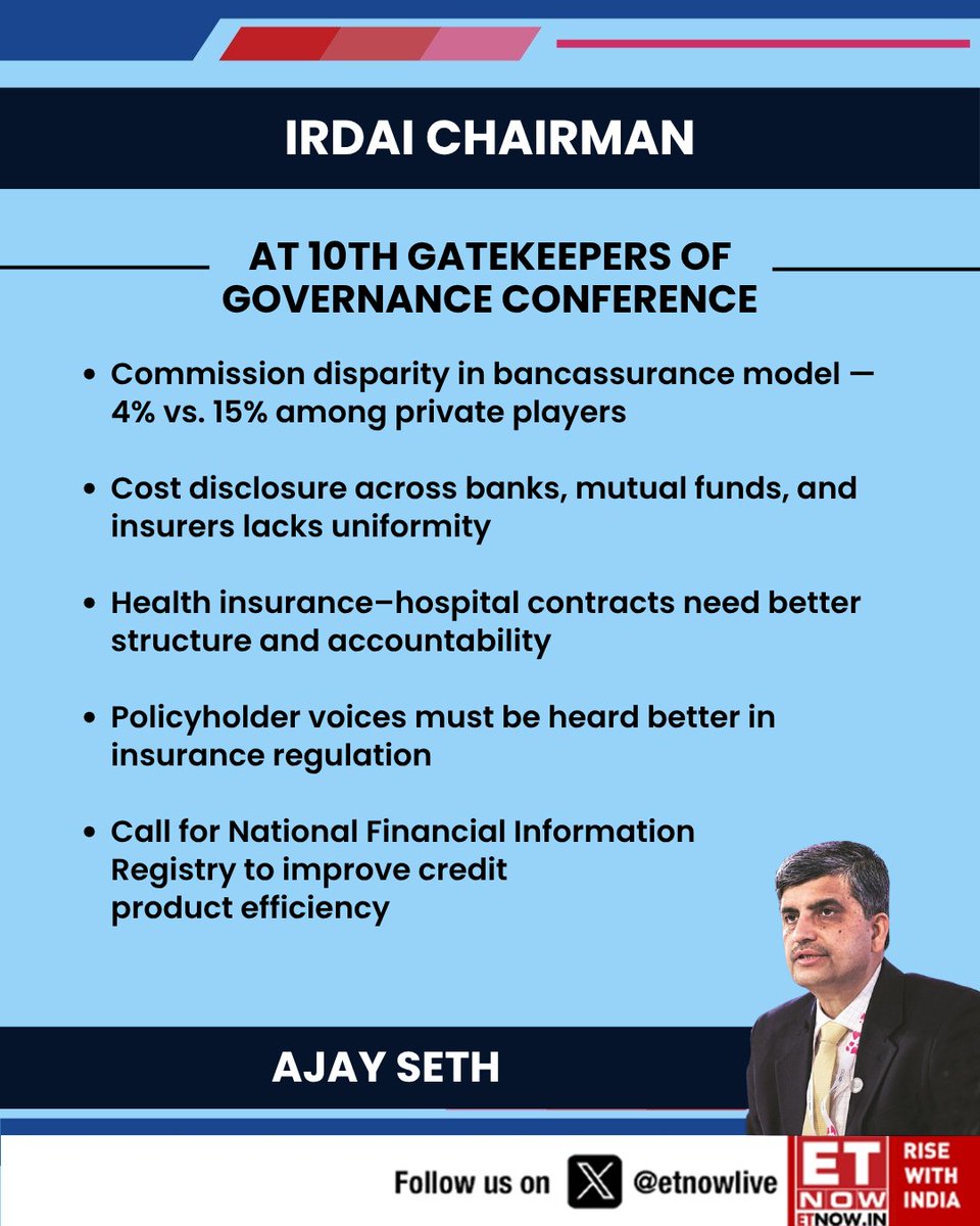 ETNOWlive's tweet photo. Regulators face dual criticism — “too much oversight” vs. “too little protection” says IRDAI Chairman Ajay Seth
#IRDAI #AjaySeth #Insurance https://t.co/HTAqkK47r4
