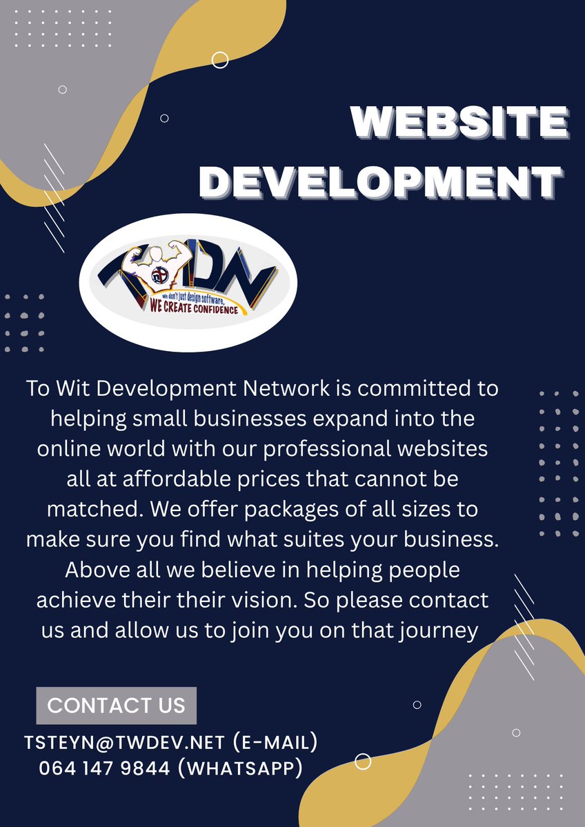 TW_DevNet's tweet image. Get a professional website without breaking the bank — we build stunning, high-performing sites at prices small businesses love. The best quality. The most affordable choice.
#SmallBusiness #Website #SouthAfrica #WebDevelopment #affordable
