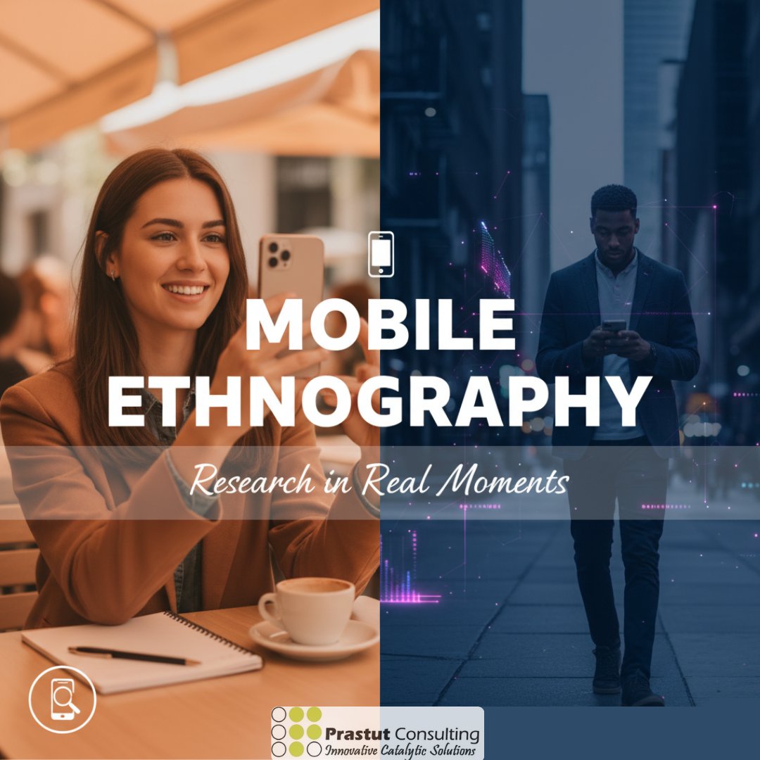 Mobile Ethnography = Real Life, Real Insights.
Consumers record their daily moments — we uncover the why behind the what.
🎥 Real-time emotions
📱 Authentic context
💡 Smarter decisions

At Prastut Consulting, we turn daily moments into data that matters.
#MobileEthnography