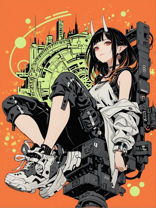 neonlights600's tweet image. Sci-Fi Fantasy: Futuristic cityscape with cyberpunk elements and a young girl as the protagonist. #anime #character_design  by @000chun000_