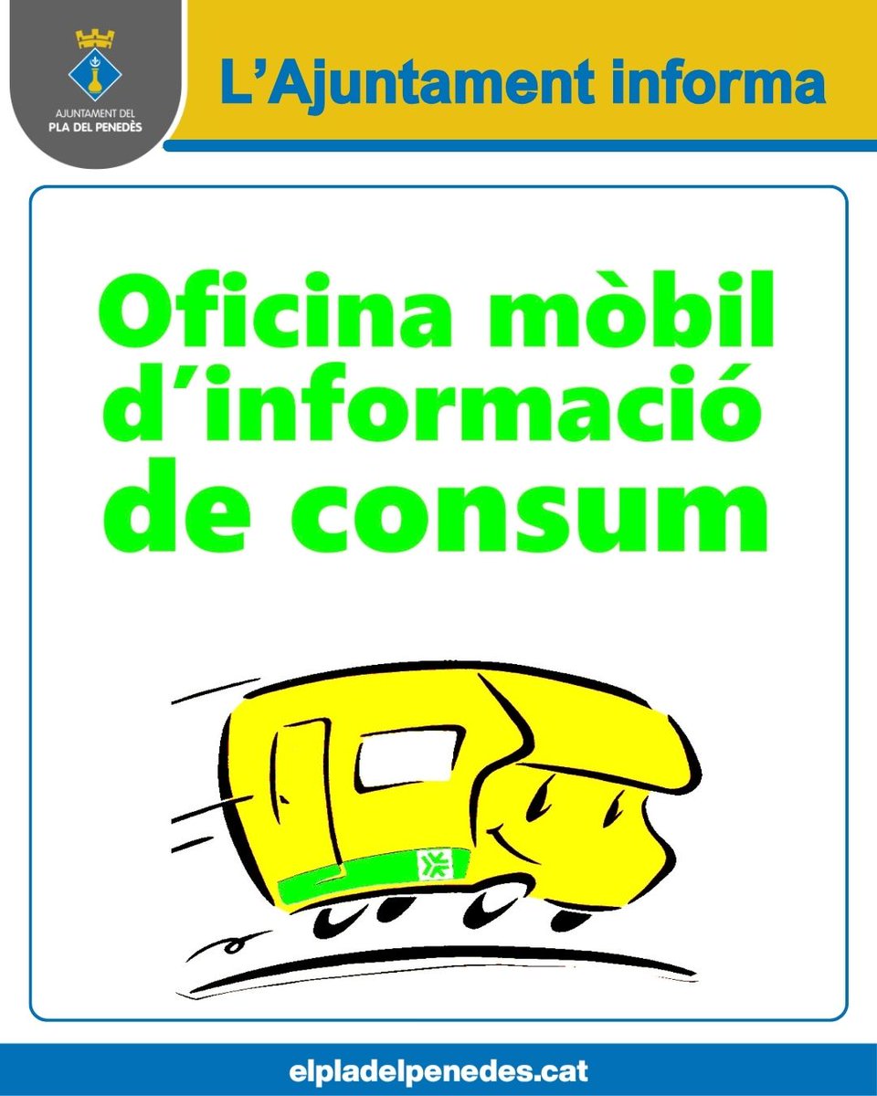 ℹ️ Oficina Mòbil d’Informació al Consumidor al #PladelPenedès

📅 Dilluns, 17 de novembre
🕛 De les 12.00 a les 13.00 h
📍 Aparcament del c/ Sabanell (costat de l’Ajuntament)