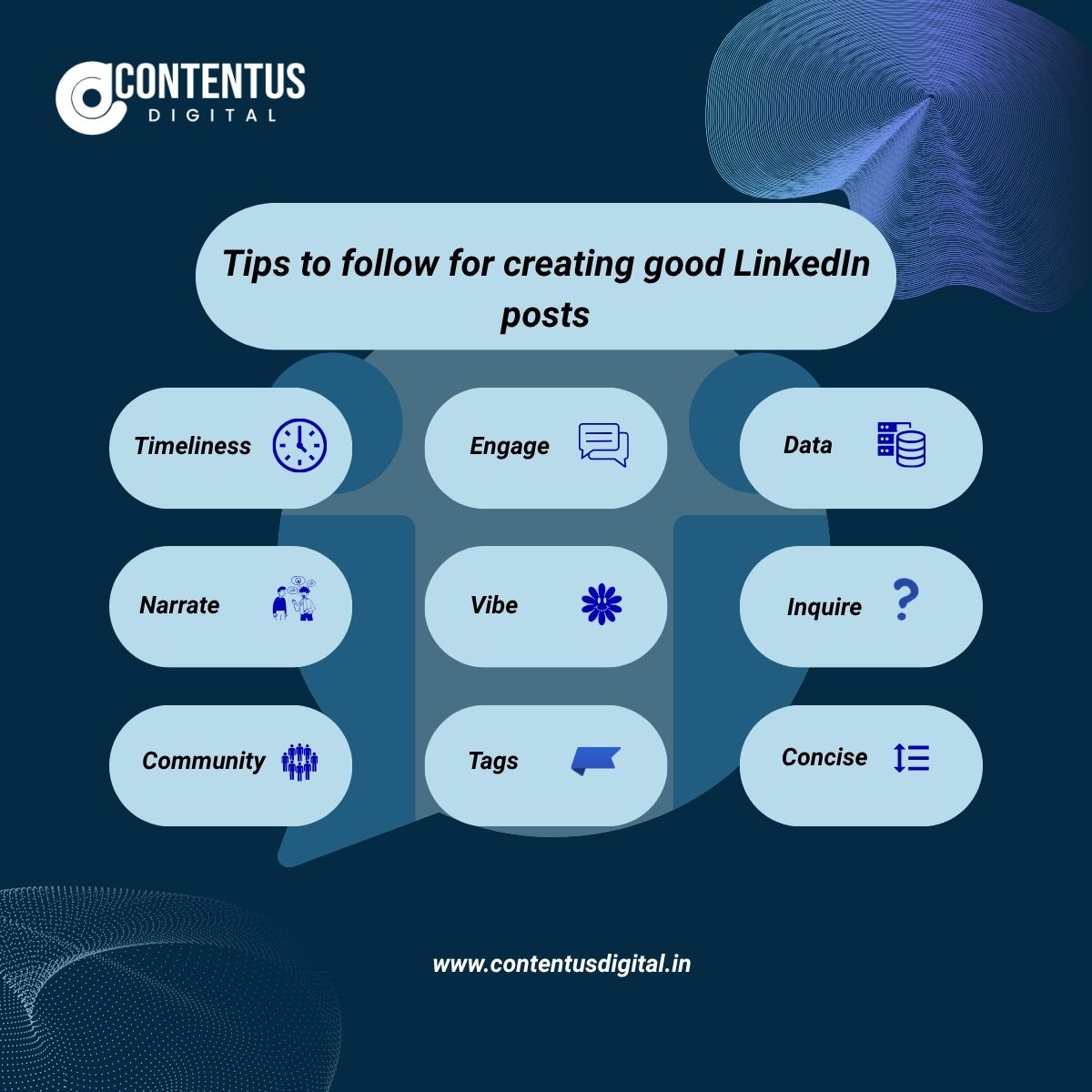 contentusdgtl's tweet image. Want to stand out on LinkedIn? 
 Discover key tips to craft engaging posts that boost visibility, build credibility, and grow your network. 
Read more contentusdigital.in/tips-to-follow…

#LinkedInPosts #MarketingTips #BrandBuilding #SocialMediaStrategy #ContentTips