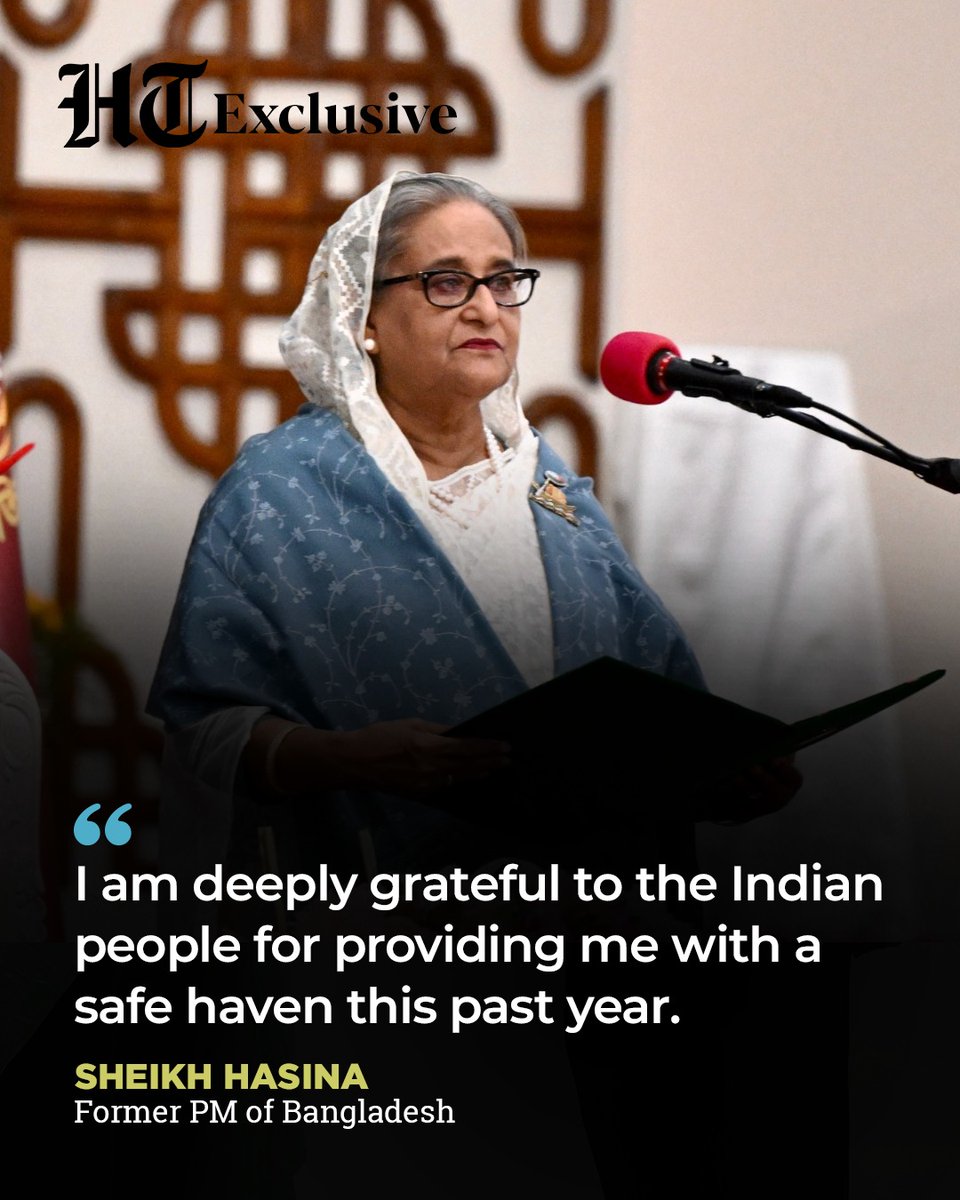 #HTExclusive ✨| Former Bangladesh PM Sheikh Hasina said in emailed responses sent to HT that “Yunus’ sponsorship of extremists in his government” threatens to undermine the fundamental relationship between Bangladesh and India.

She said that she was “deeply grateful to the