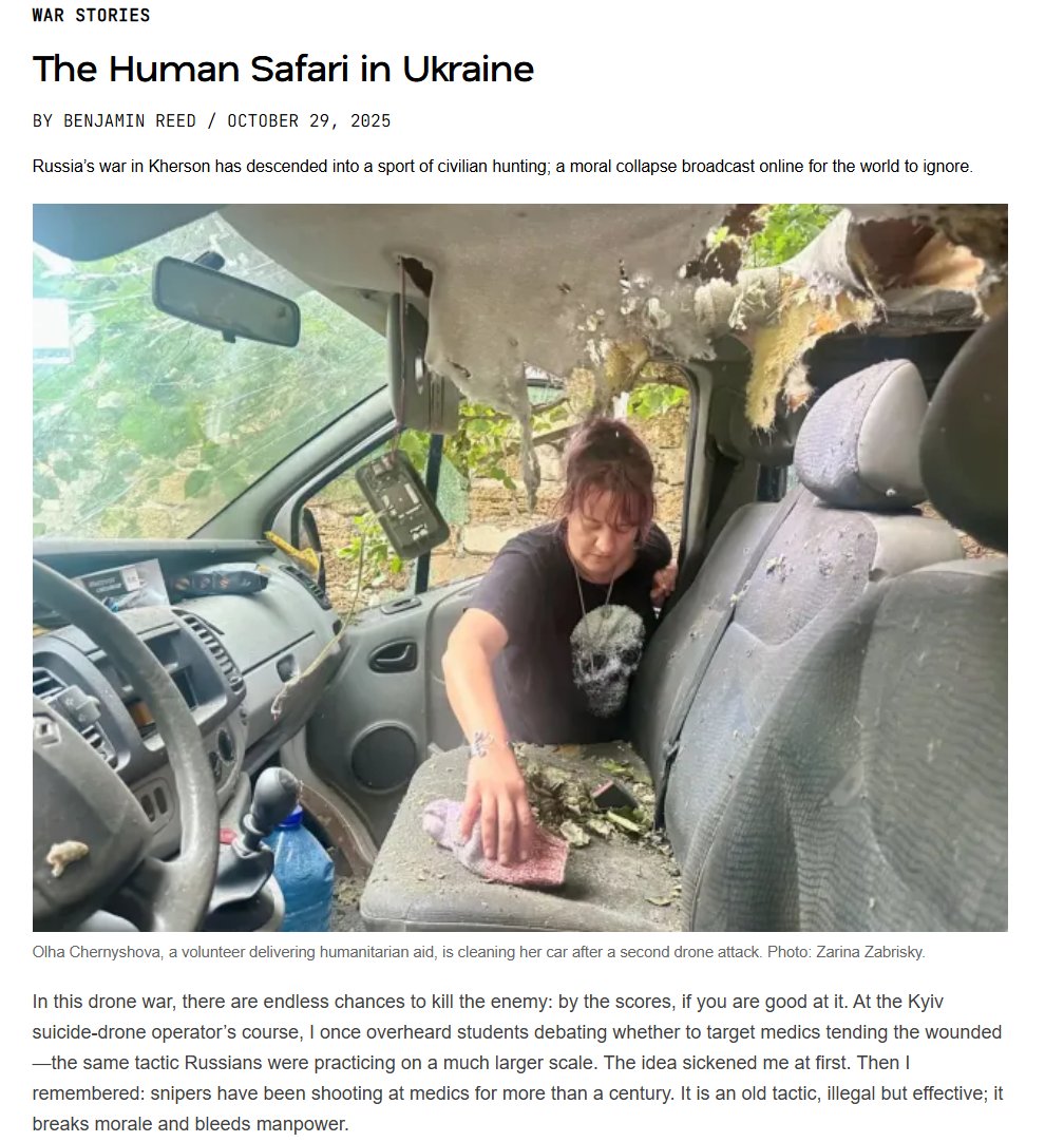 I wrote this article about Ukraine and the human safari in which Russia is slaughtering civilians with drones: sofrep.com/news/the-human…