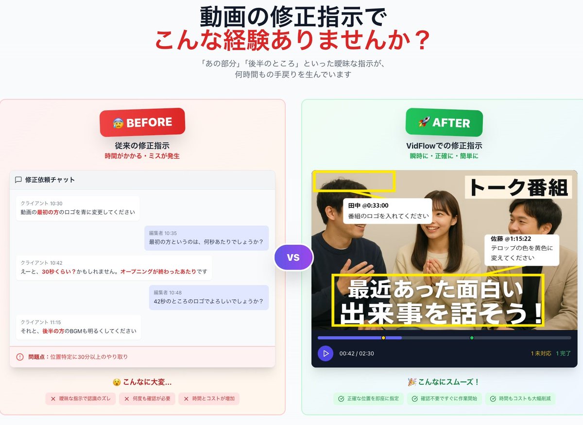 EnjoGuard's tweet photo. 動画制作会社の90%以上が抱える悩み:
・複数案件で納期管理が崩壊
・修正指示が伝わらず手戻り連発
・最新ファイルがどれか不明

これ、全部解決できるツール作りました。

1プロジェクトあたり平均20時間削減
月3-5件の案件増加を実現

→ 無料で今すぐ試せます
https://t.co/P1qqfYhcaG

#動画制作 #映像制作 #ディレクター #クリエイター