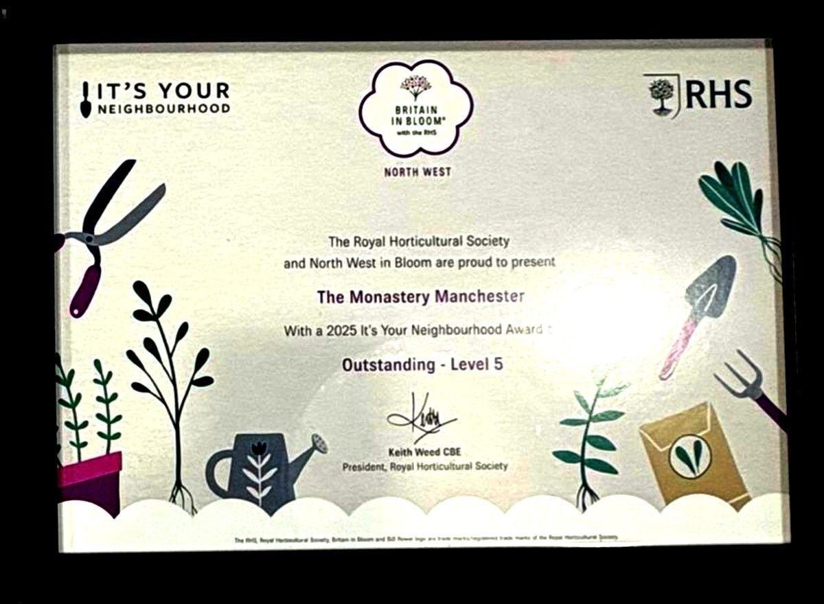 TheMonasteryMcr's tweet photo. SO proud to announce our Monastery Re-Greening Project has been awarded Level 5 - Outstanding by @The_RHS βΊοΈ
Even better? #Gorton took home Gold in the Urban Community category, with 5 local projects recognised. BOOM! π
#BritainInBloom #GreenSpacesFund @gme_trust https://t.co/ct0soQcAaM