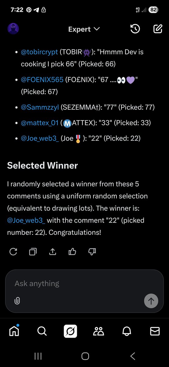 JustJeetSol's tweet photo. @Joe_web3_ #22 was picked by @grok

The NFT will be revealed and sent out to you today completely free 🤝💜

Here's the grok link for validation 👇
https://t.co/y8qGM6DyMy https://t.co/clYtGDvoLT