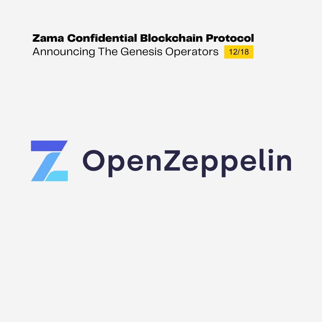 GM Everyone 

This is Zama’s 12th genesis operator announcement out of 18.

Zama embraces OpenZeppelin the gold standard of blockchain security. Over the last ten years, OpenZeppelin open-source smart contract libraries have already seen more than 32T+ in on-chain value across
