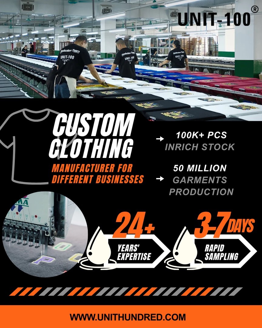 unit100garment's tweet image. Partner with #UNIT-100 — Your Premier Custom Clothing Manufacturer 
【Risk-Free Samples】
【 Perfect Color Matching】
【 Limitless Creativity】
#UNIT100 #CustomApparel #Fashion #CustomT-shirt #Manufacturer