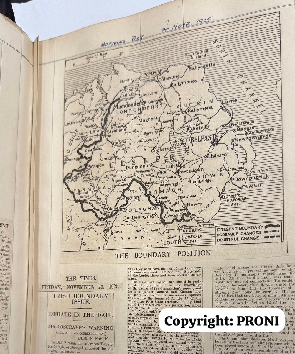 Exactly 100 years ago … the Morning Post headline that shaped the island of Ireland. 🇮🇪 🇬🇧 

Boundary Commission proposals leaked: 

‘No Big Slice of Territory for the Free State’