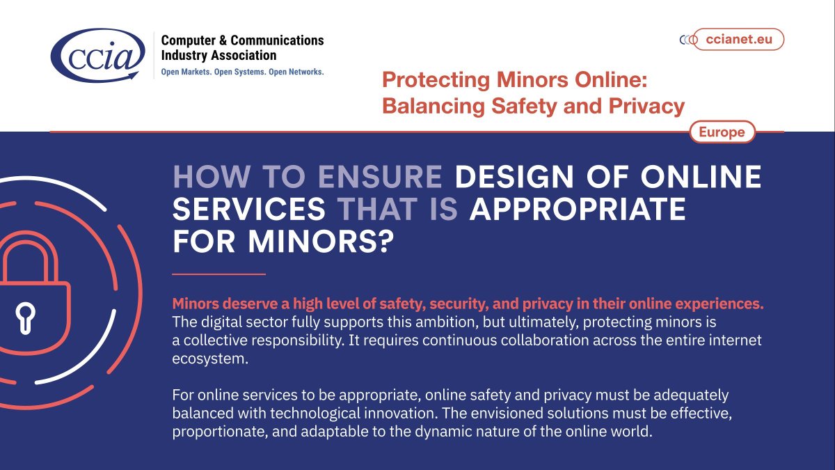 CCIAeurope's tweet image. Explainer 📑 How to Ensure Design of Online Services That Is Appropriate for #Minors? 🚸 

1️⃣ Prioritise a risk-based #MinorProtection approach 
2️⃣ Carefully navigate #AgeAssurance complexities 
3️⃣ Debunk myths around screen time &amp;amp; mental health 

➡️ ccianet.org/library/how-to…