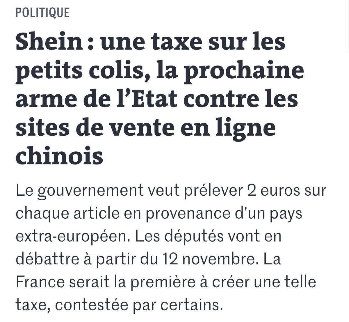 Cela fait des années que SHEIN et TEMU se développent grâce au regard bienveillant des macronistes et de la droite. 
Et maintenant ils reviennent sur la taxe colis, ou "contribution Amazon" ? Vaut mieux tard que jamais ! Cela fait des années qu'on en parle, OUI il faut la faire !