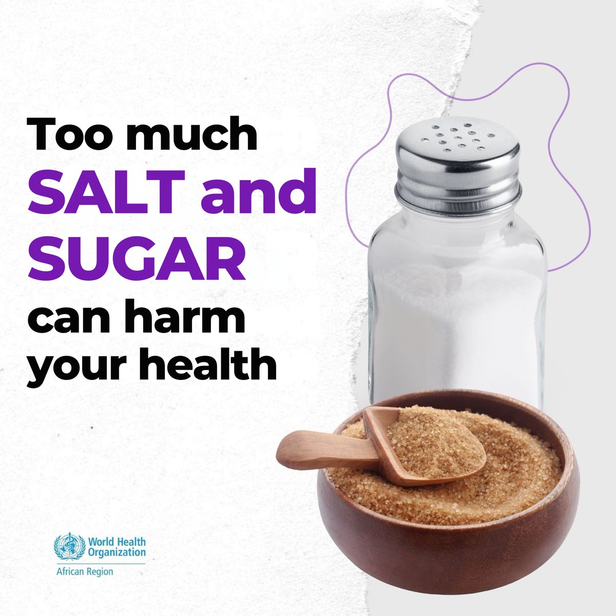 WHOAFRO's tweet photo. Too much salt and sugar are harmful to your health.

Give yourself some portions of fruit and vegetables every day 🍏🍇🥕🥦🍅 and keep your blood pressure in check ✅ https://t.co/CpGaW8eCa5