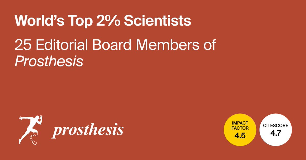 MDPIOpenAccess's tweet image. We are pleased to share that 25 Editorial Board Members of @Prosthesis_MDPI (ISSN: 2673-1592) were featured as the World’s Top 2% Scientists in 2025.

See the full list: brnw.ch/21wXhoH

#mdpi #openaccess #prosthesis #research