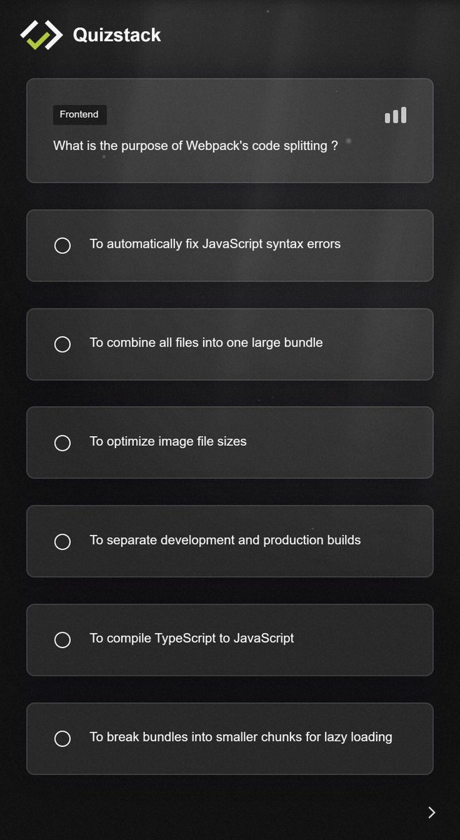 quizstackapp's tweet image. Are you using Webpack in your frontend projects ?

Discover more web stacks on quizstack.io 📦