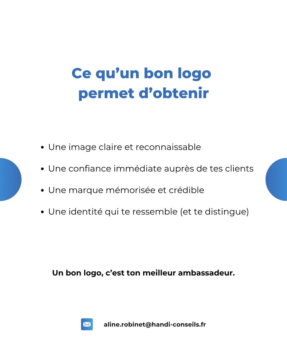 HandiConseils's tweet photo. Un logo, ce n’est pas juste une belle image.
C’est la première impression que votre entreprise laisse à vos clients.

On s’occupe de votre logo !
👉 06 09 85 71 00
✉️ aline.robinet@handi-conseils.fr
🌐 https://t.co/KJX4XEaLDx https://t.co/3ie8n2bpp2