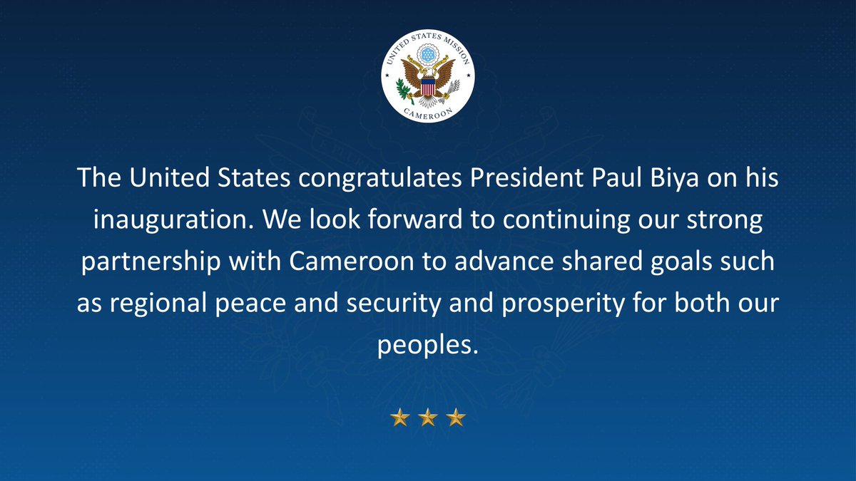Many has misinterpreted the US congratulations to Biya inauguration to mean US accepted the legitimacy of Biya but is false. He avoids strong endorsement of Biya’s leadership or the election’s legitimacy. The focus is instead on cooperation and shared goals between the two nation