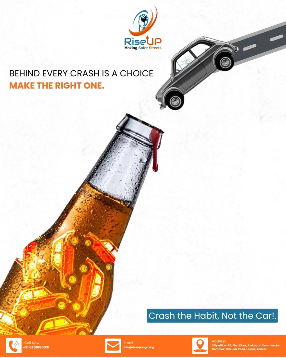 RiseUp_Ngo's tweet image. The choice is always yours: Make the Right One. If you drink, plan a safe way home..use a ride-share, call a sober friend, or stay put.
#RoadSafety #SaveLives

@nitin_gadkari @deepakbiruajmm @rishabhriseup @ranchipolice @TrafficRanchi @ConsumerVoiceIn 
@MORTHIndia