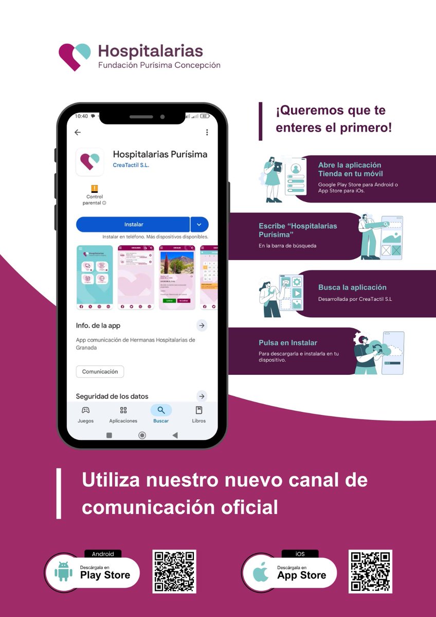 📲 ¡Cada día somos más familias conectadas a la nueva APP FAMILIAS!
Si aún no la tienes, descárgala y accede a la información de tu centro de forma segura y rápida.
🔑 Pide tu código en el centro
🙌 Te ayudamos a instalarla
#FundaciónPurísimaConcepción #SomosHospitalarias