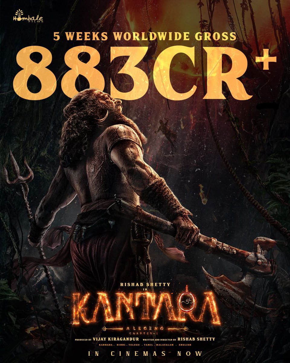 KA_Talkies's tweet image. #KantaraChapter1 5 Weeks Worldwide Gross 883Cr+✨