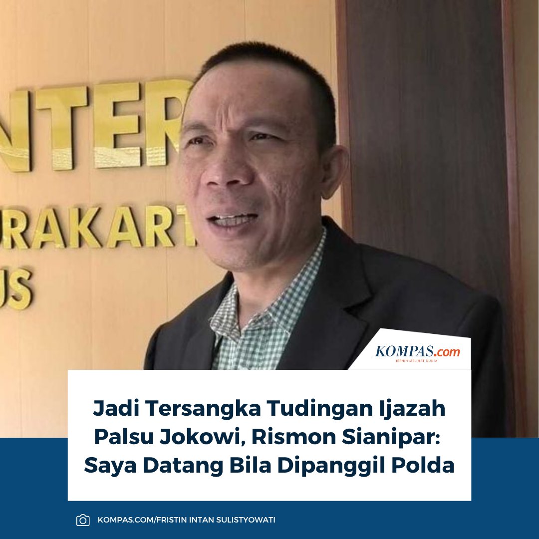 kompascom's tweet photo. Ahli Forensik Digital, Rismon Sianipar, mengaku akan kooperatif usai dirinya ditetapkan sebagai salah satu tersangka dalam kasus tudingan ijazah palsu Presiden ke-7 RI Joko Widodo (Jokowi), Jumat (7/11/2025).

👉🏻Baca selengkapnya https://t.co/olcAJZRAj5

~AM #Jokowi #Ijazah #RismonSianipar