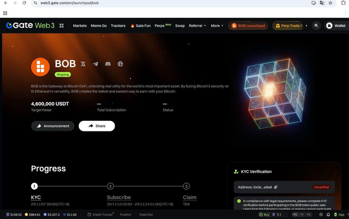techmkyt's tweet image. 🚀 Gate Web3 Launchpad #1 — $BOB (BOB) by @build_on_bob is now LIVE!
 💎
📢 gate.com/announcements/…
👉 web3.gate.com/launchpad/bob

Join the Gate Web3 ecosystem early and earn big! 🚀💰

#Gate #Web3Launchpad #BOB

Join now Gate Web3 &amp;amp; PerpDex :
gate.com/share/MURSHIDM