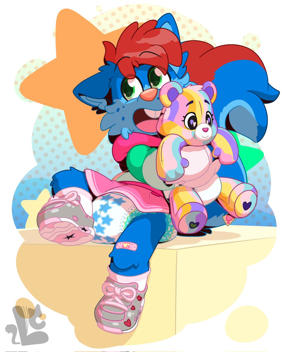 SillyBooKket's tweet photo. Bab Commish for @AndySquirrel with Andy being cute with his Care Bear plushie. https://t.co/ugNERL6sRc