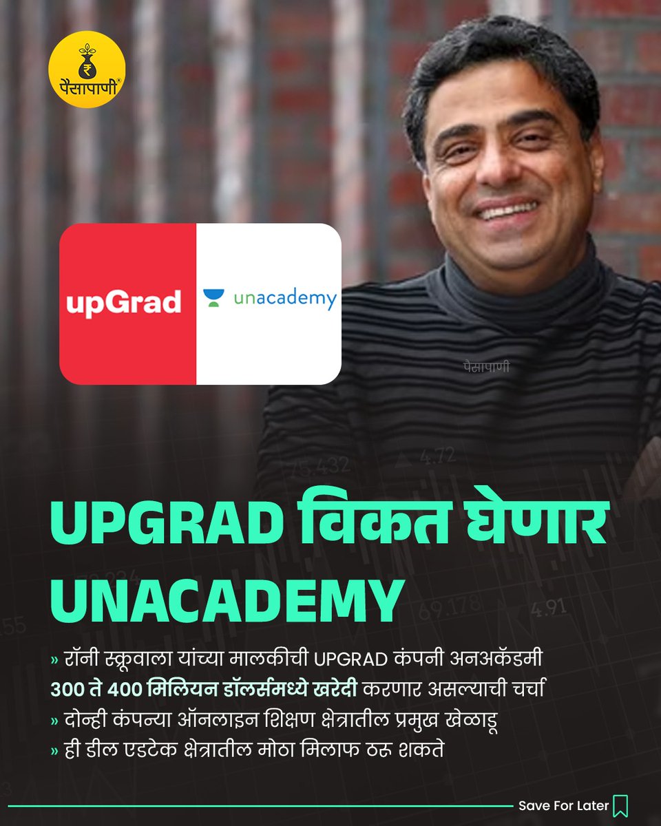 PaisaPani's tweet image. UpGrad विकत घेणार unacademy...

#upgrad #unacademy #edutech #edutainment #finance #Paisapani #म #मराठी 

[Upgrad, unacademy, edutech, edutainment, finance, paisapani,]