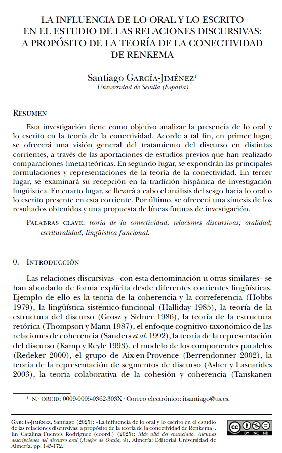 se acaba de publicar un artículo en el que exploro cómo lo oral y lo escrito interactúa en el estudio de las relaciones discursivas.
en él, examino una corriente lingüística muy interesante y prácticamente desconocida: la teoría de la conectividad
📚🗣️✍️

ojs.ual.es/ojs/index.php/…