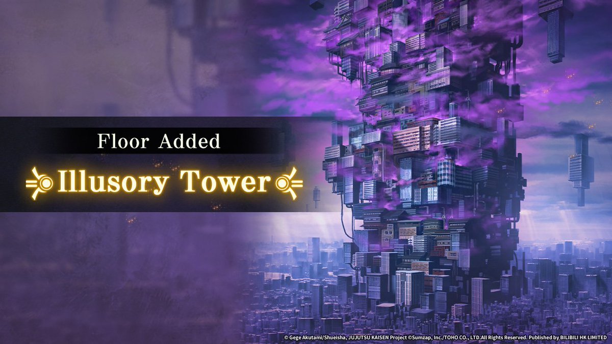◤#JujutsuKaisenPhantomParade◢
＼New Floors in "Illusory Tower" Preview!／

"Illusory Tower" Floors 81-90
will be unlocked on November 7 (UTC+9)!
Clear the newly-added floors to obtain luxurious rewards such as the "Phantom Seal Stamp".
Take on the challenge and go all out!

For