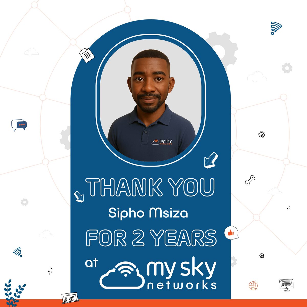 This month, Sipho has been with us for 2 years. His dedication and energy  has added great value to The Dream Team and we look forward to continue working together. #WorkAnniversary #MySkyNetworks #TechTalent