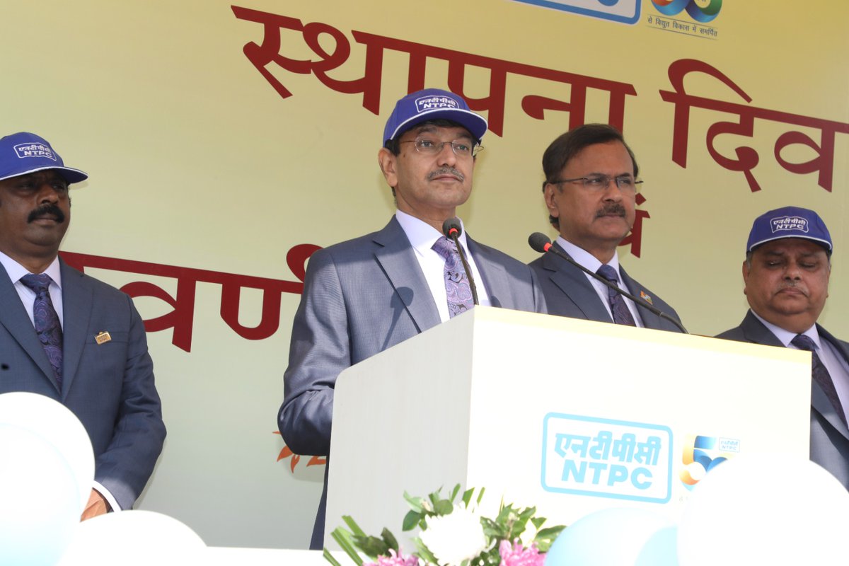 ntpclimited's tweet image. Shri Gurdeep Singh, CMD, today unfurled the NTPC flag at 51st Raising Day celebration at Engineering Office Complex (EOC), Noida in the presence of Directors on the Board and senior officials. 
CMD highlighted the company’s journey from thermal to renewables and now into nuclear…