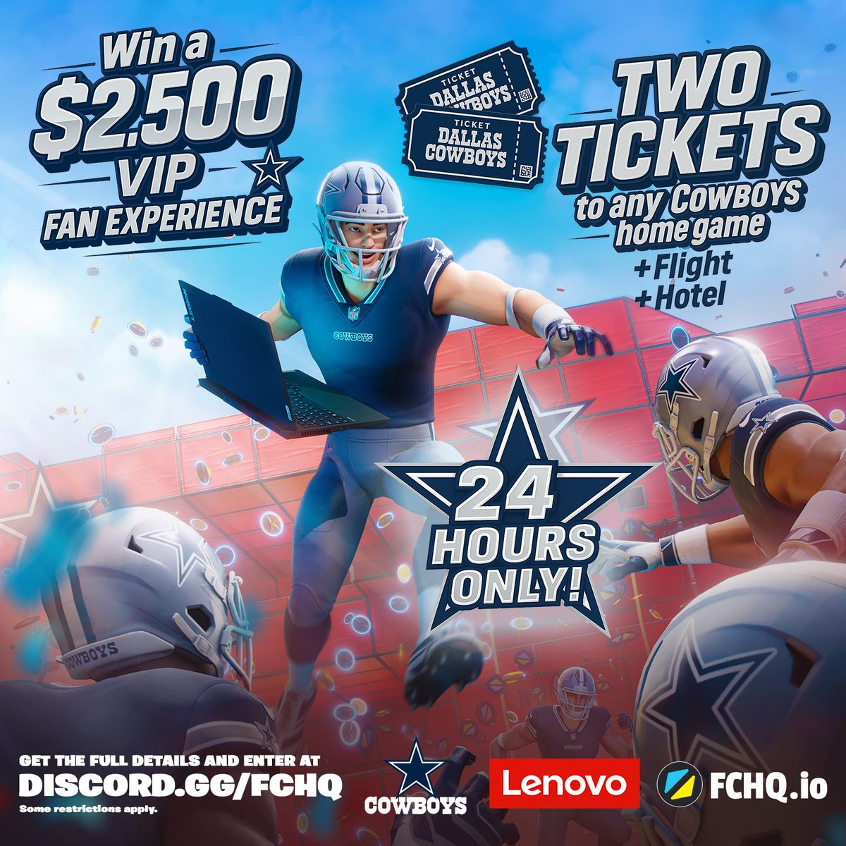 FNCreativeHQ's tweet image. 🚨ANOTHER 24 hour Giveaway! 🚨
Win a $2,500 Dallas Cowboys VIP Fan Experience!
All platforms (Console, mobile, etc.) can enter

Deadline is Thu Nov 7, 11:59 pm PT. Details in next comment.

ALSO: 2,800 V-Bucks to one person who likes + retweets this tweet
❤️➕🔁

Join the discord…