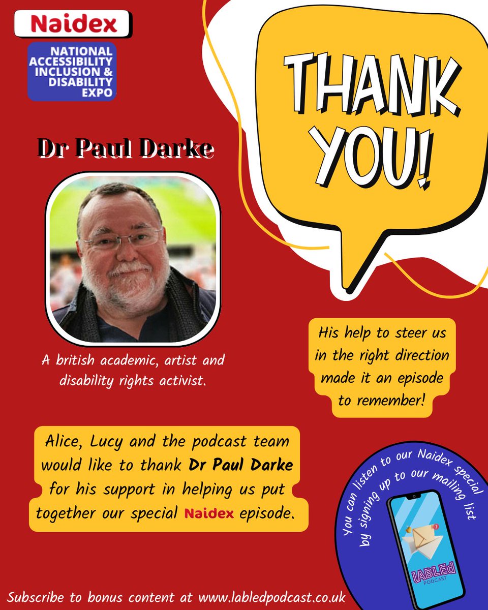 A big thank you to Dr Paul Darke! 
<a href="/drpauldarke/">Paul Darke</a> 

IABLEd Podcast thanks Dr Paul Darke for his support on their special Naidex episode. Includes Naidex and IABLEd logos and a big “Thank You!” graphic on a red background.

#Naidex #podcast #thankyou #support #community