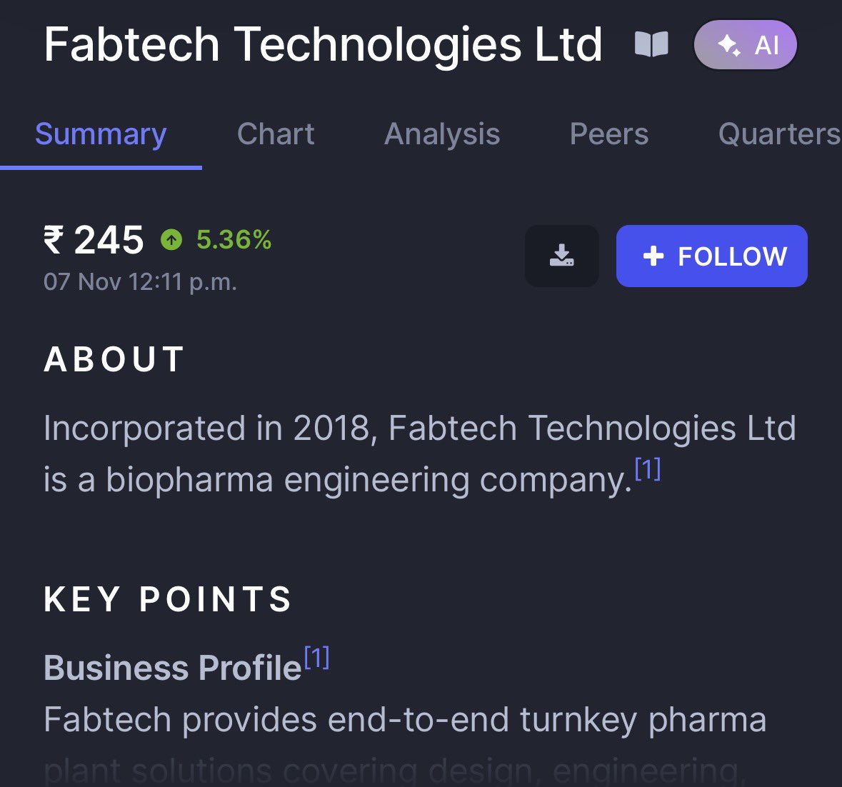 TheAlphaMonk92's tweet image. Fabtech Technologies 🚀 — an interesting play in the biotech space with solid fundamentals and ✅ decent valuations! Worth keeping on the radar 📈🧬 #Biotech #FabtechTechnologies #Valuations #StockMarketIndia #Investing