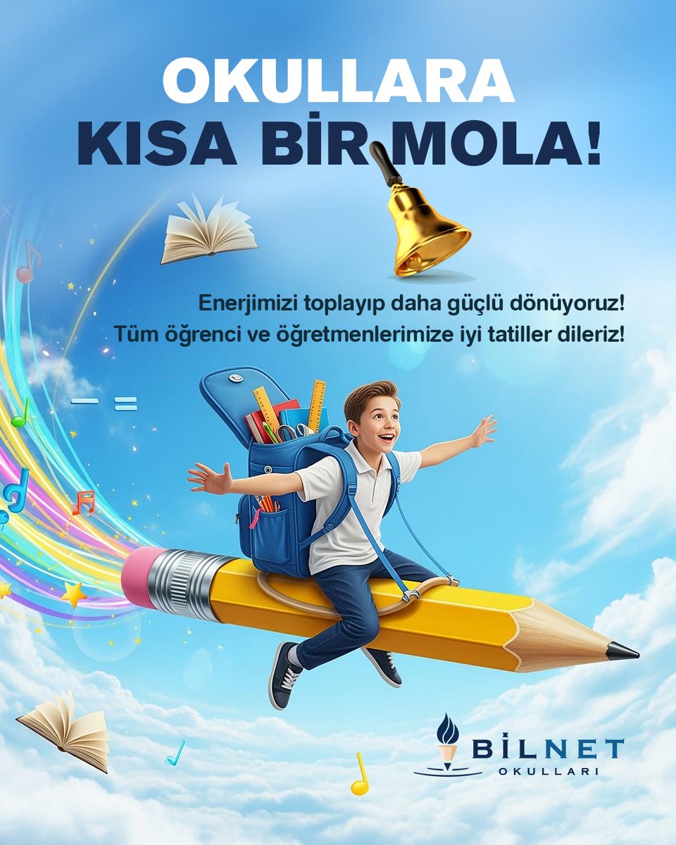 Tüm öğrenci ve öğretmenlere iyi tatiller dileriz.

#BilnetOkulları #BilnetSchools #AraTatil