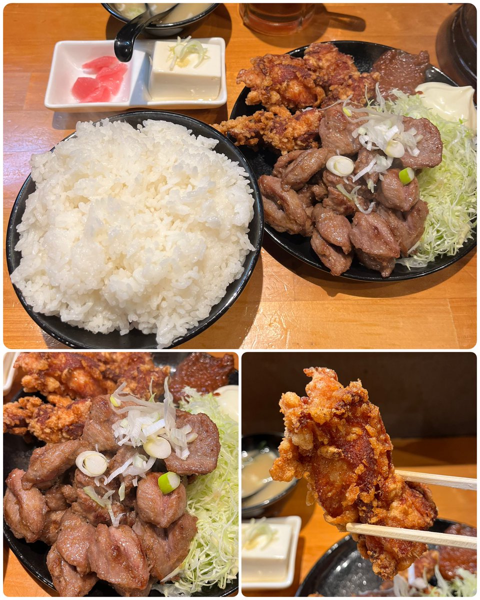 五代目 麺や蝦夷＠東松山
日勤終えてからの夕飯で🍽️

・こめかみ定食、唐揚げトッピング
・回鍋肉to go！

噛むほどに旨味が溢れるこめかみは
絶妙な塩加減で最高な美味しさ🤩

辛味噌＆マヨとも良く合います❗️

カラッとジューシーな唐揚げも最高😋

ご馳走様でした🙇🏻‍♂️