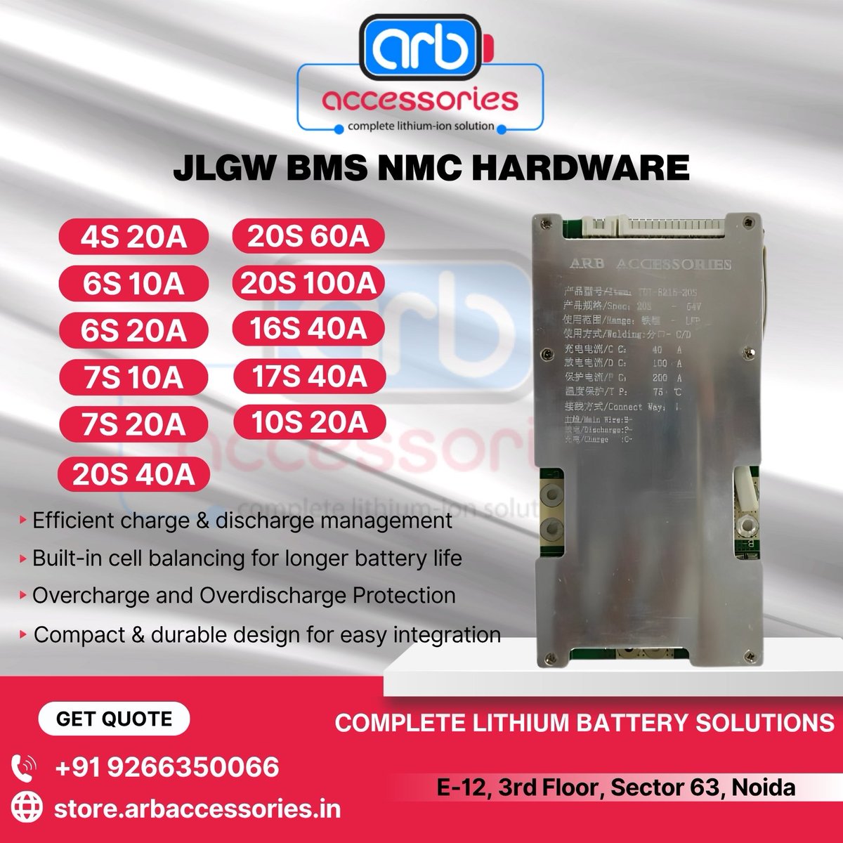 arb_ltd's tweet image. 🔋 JLGW BMS Hardware Series – Precision Power Management for LFP &amp;amp; NMC Batteries ⚙️

🛒 Buy Now:
store.arbaccessories.in/category/jlgw-…

#Arbaccessories#JLGWBMS #BatteryProtection #SmartEnergy #LFP #NMC #EVComponents #BatteryTechnology #BatteryManufacturing #HighPerformance #EVParts