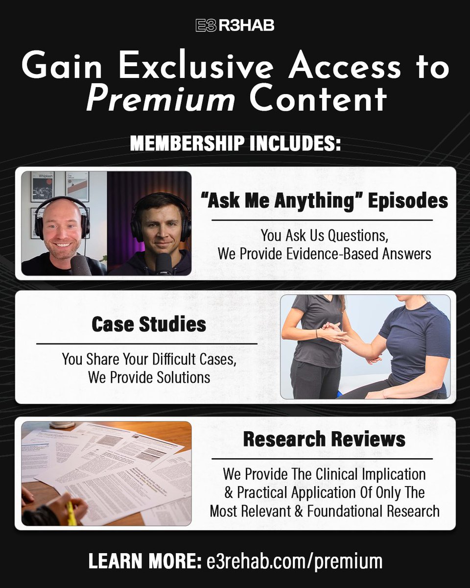 New offering - E3 Rehab Premium!

With E3 Rehab Premium, you’ll receive exclusive access to research reviews, case studies, and “ask us anything” episodes. No fluff. Just practical, evidence-based education that’s clinically relevant. Accessible at-home or on-the-go. E3 Rehab