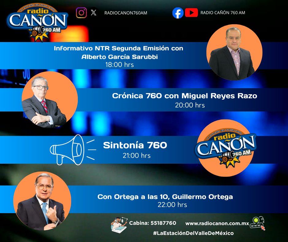 #Viernes 

Aquí te   dejamos la programación del día para que disfrutes del mejor contenido   radiofónico de #amplitudmodulada 🎙️

Sintonízanos   en línea en:
radiocanon.com.mx   💻📱💃🕺🎶🎶 🎙️

#Sintonía760 #760AM 📻🎶  #LaEstaciónDelValleDeMéxico 📻🎙️🎶🎶🎶🎶
