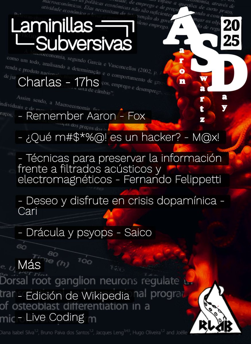 🐙 Mañana tenemos el Aaron Swartz Day 2025! Pero si tenés mucha manija de charlas HOY, podés hacer previa mirando alguna de las del año pasado:
 fediverse.tv/w/p/5W1kDoRBQc…