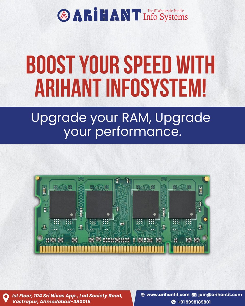 ArihantSystem's tweet image. Boost Your PC’s Power Instantly!

Looking for the best buy PC RAM? Arihant Infosystem has you covered! 

💡 Upgrade smart, perform better only with Arihant Infosystem!

Contact Us:

📞: 087994 89801
✉️: mail@arihantit.com
🌐: arihantit.com

#BestBuyPCRAM #RAMUpgrade