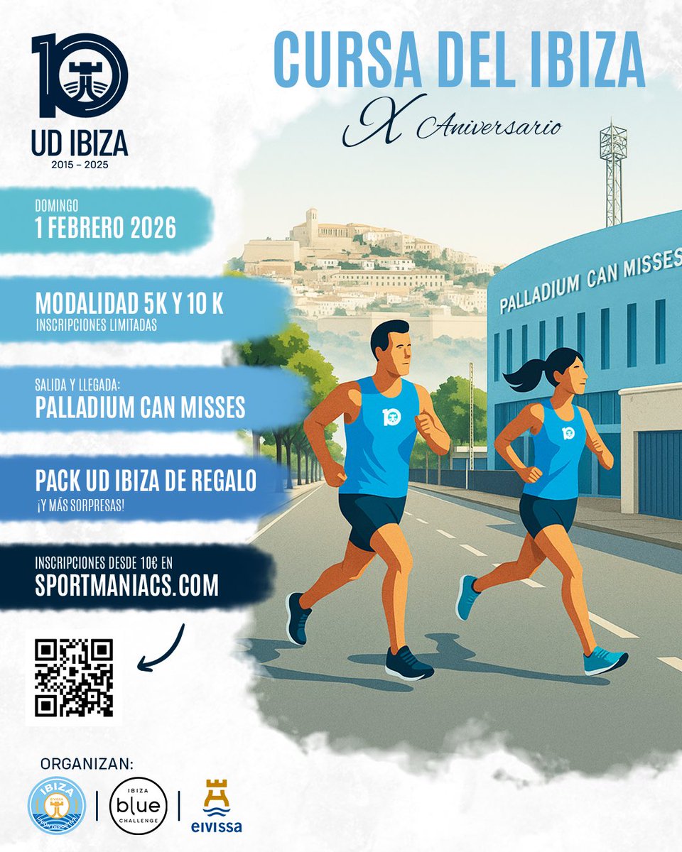 ibizaud's tweet photo. 🩵 La UD Ibiza presenta la 𝐶𝑢𝑟𝑠𝑎 𝑑𝑒𝑙 𝐼𝑏𝑖𝑧𝑎 𝑋 𝐴𝑛𝑖𝑣𝑒𝑟𝑠𝑎𝑟𝑖𝑜, una carrera popular que llenará de energía la ciudad de Ibiza

🗓️ Domingo, 1 de febrero de 2026
🏃🏻 Modalidad 10K y 5K
🎁 Pack UD Ibiza de regalo

📝 Inscripciones y toda la información en https://t.co/4HtTnzOe4m

@ajeivissa