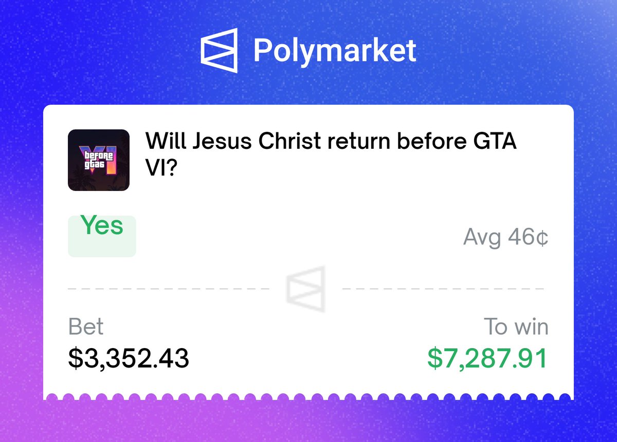 Gm chat, are we believe in Jesus return?

Everything is possible on <a href="/Polymarket/">Polymarket</a>