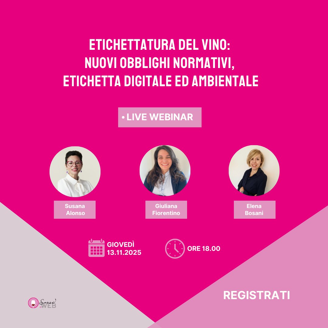 Webinar gratuito sull'etichettatura del vino con le fondatrici di Studio Legale Bosani Fiorentino. 
Giovedì 13 novembre, ore 18.00.
Registrati subito per partecipare: us02web.zoom.us/meeting/regist…