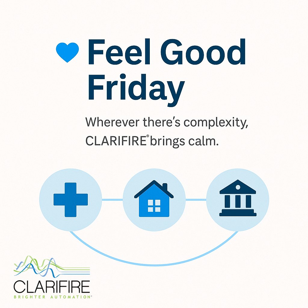 eClarifire's tweet image. It’s #FeelGoodFriday! 💙
At Clarifire, we’re celebrating the wins, big and small that move us forward.
Here’s to teamwork, innovation, and simplifying the chaos together.
#WorkflowSimplified #Clarifire