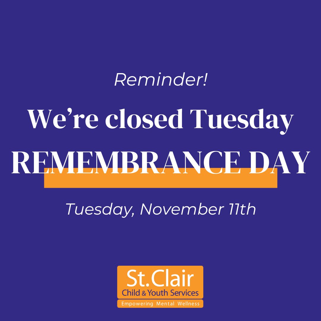 Reminder! We’re closed Tuesday, November 11th for Remembrance Day. We'll be back open Wednesday, November 12th at 8:30am.

If you’re in crisis, call or text 9-8-8. Support is available 24 hours a day, 7 days a week.