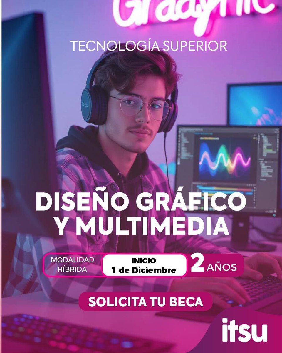 Itsuedu's tweet photo. ¡Transforma tu pasión por el diseño en una carrera exitosa! 🎨✨ Inscríbete en nuestra Tecnología Superior en Diseño Gráfico y Multimedia, un programa de 2 años que te preparará para el futuro. 📧 Más info: admisiones@itsu.edu.ec #DiseñoGráfico #EducaciónSuperior https://t.co/OPAgiBqy4x